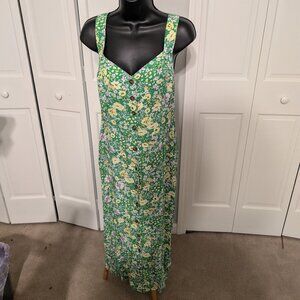 Floral LOFT Lime Green dress 3/4th length